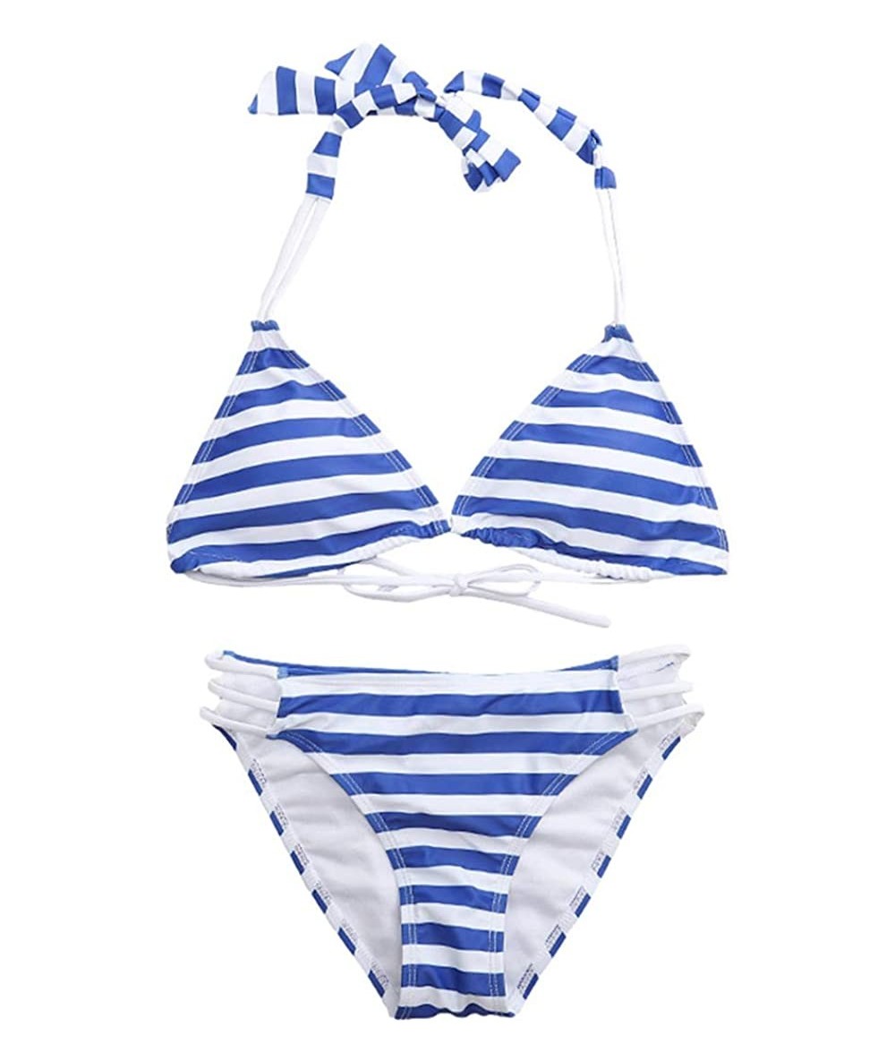 Sets Bikini Swimsuit for Women Push Up Two Piece Bikini Set Swimwear Bathing Suits - Blue Striped - C318SHLASZM $38.44