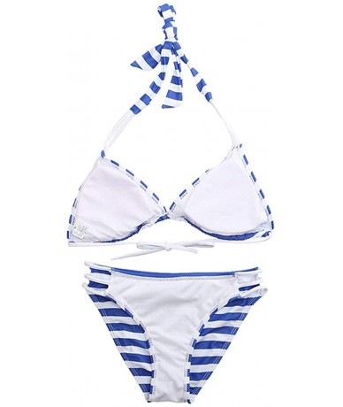 Sets Bikini Swimsuit for Women Push Up Two Piece Bikini Set Swimwear Bathing Suits - Blue Striped - C318SHLASZM $38.44