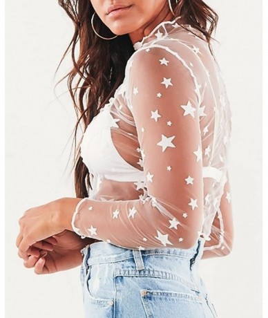 Tops Crop Tops for Women Sexy Sheer Top Cover Up Swim Beach Mesh Top with Stars - White2 - CD18RZAY3EK $27.68