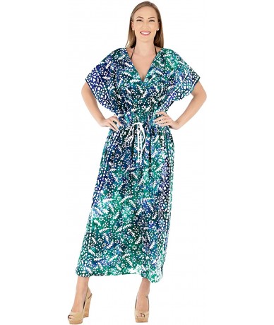 Cover-Ups Women's One Size Kaftan Loungewear Nightwear Swim Cover Ups Drawstring - Blue_x743 - CR18I05UXDL $46.83