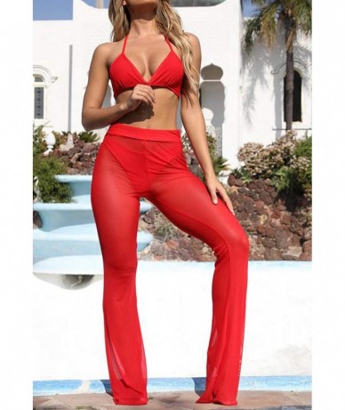 One-Pieces Women Sexy One Piece Solid Color See Through Long Pants Girl Bikini Swimsuits Cover ups Beachwear Night Club Outfi...