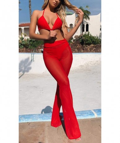 One-Pieces Women Sexy One Piece Solid Color See Through Long Pants Girl Bikini Swimsuits Cover ups Beachwear Night Club Outfi...