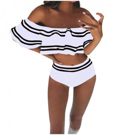 Sets Women Two Piece Swimsuit High Waisted Bathing Suit Off Shoulder Ruffled Bikini Set - White - C7195XWYA2W $33.28