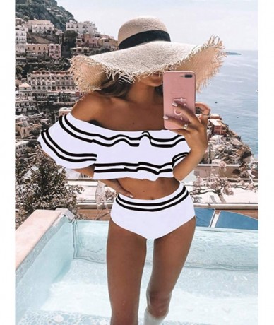 Sets Women Two Piece Swimsuit High Waisted Bathing Suit Off Shoulder Ruffled Bikini Set - White - C7195XWYA2W $33.28