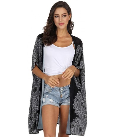 Cover-Ups Bathing Suit Cover Up for Women Printed Swimwear Casual Shawl - Black - CQ19024GNNK $41.96