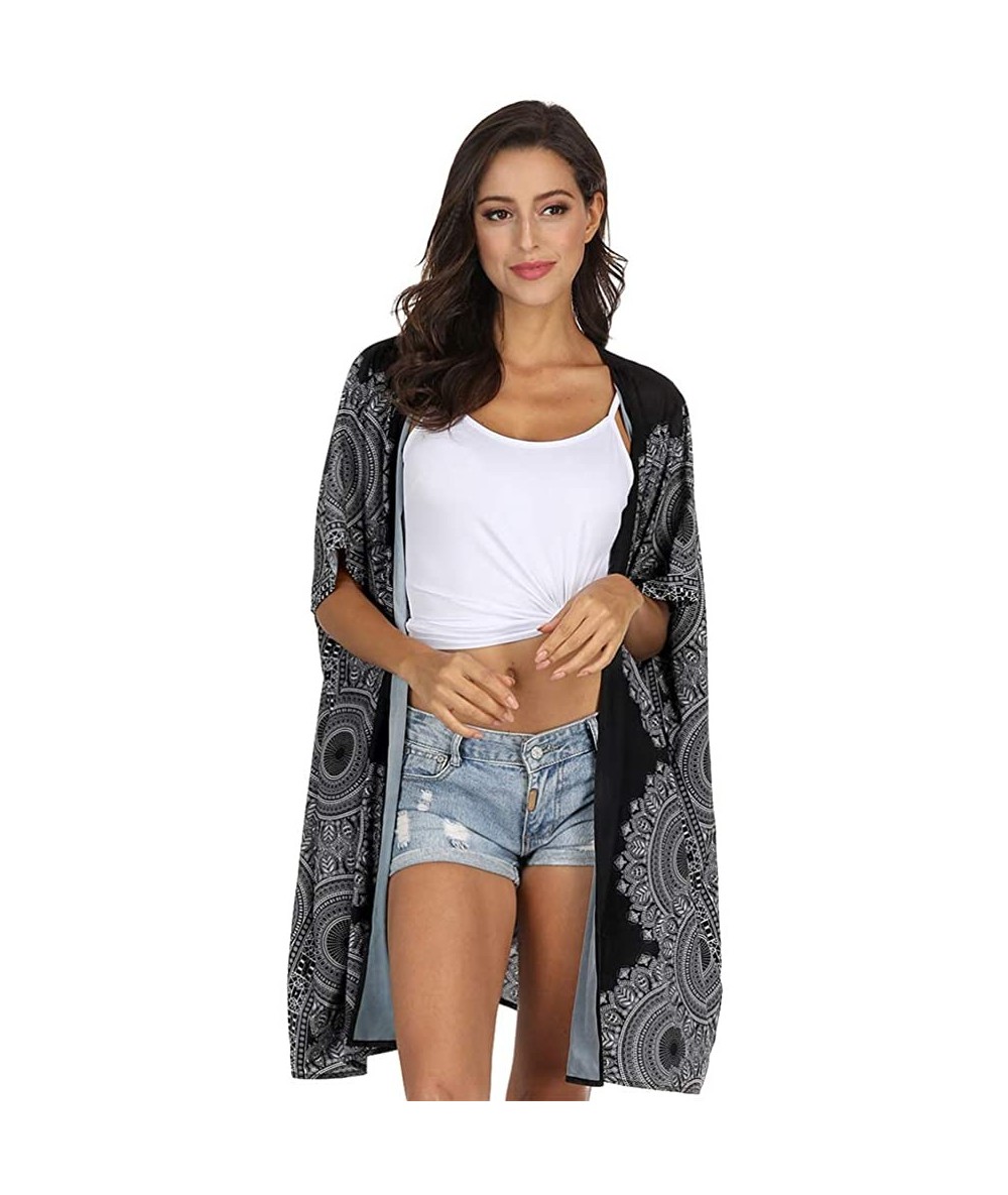 Cover-Ups Bathing Suit Cover Up for Women Printed Swimwear Casual Shawl - Black - CQ19024GNNK $41.96