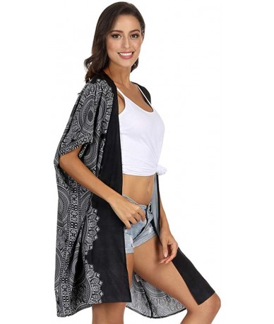 Cover-Ups Bathing Suit Cover Up for Women Printed Swimwear Casual Shawl - Black - CQ19024GNNK $41.96