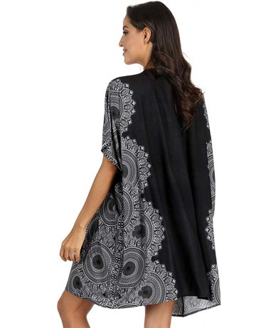 Cover-Ups Bathing Suit Cover Up for Women Printed Swimwear Casual Shawl - Black - CQ19024GNNK $41.96