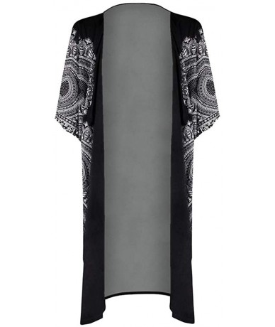 Cover-Ups Bathing Suit Cover Up for Women Printed Swimwear Casual Shawl - Black - CQ19024GNNK $41.96