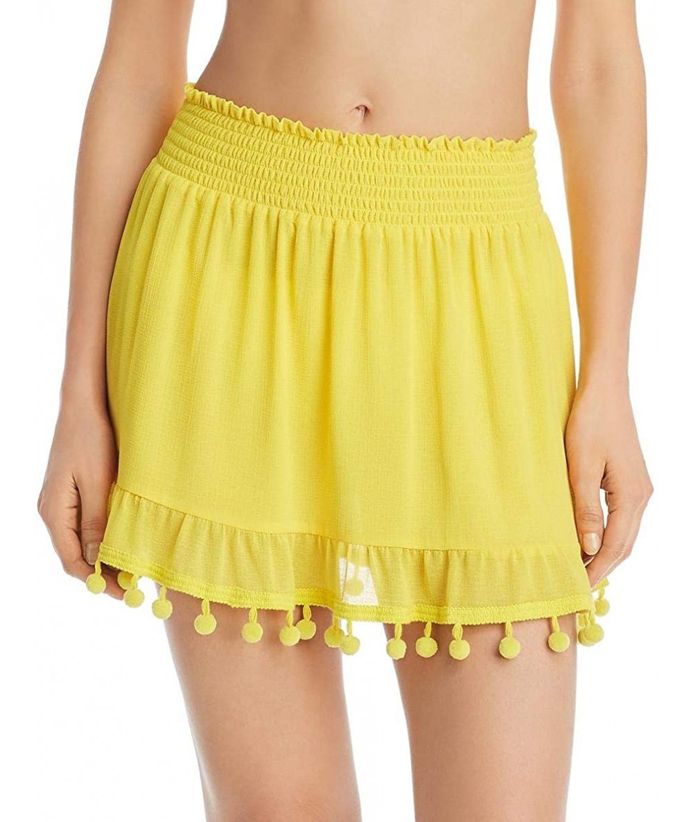 Cover-Ups Womens Stevie Smocked Pom-Pom Trim Skirt Swim Cover-Up - Lemon - CB19578NDG0 $57.33