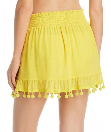 Cover-Ups Womens Stevie Smocked Pom-Pom Trim Skirt Swim Cover-Up - Lemon - CB19578NDG0 $57.33