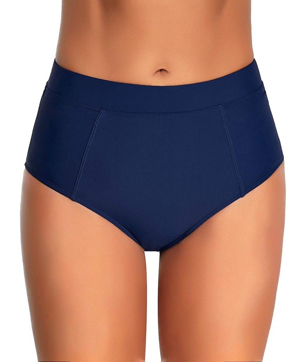 Bottoms Womens High Waisted Elastic Panel Bikini Tankini Swimsuit Bottom Briefs - S Navy Blue - C91966DTIMM $49.50