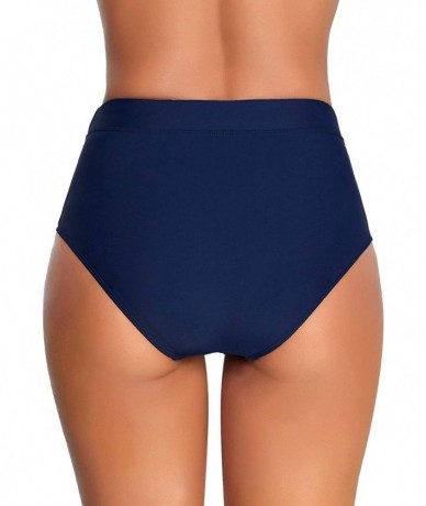 Bottoms Womens High Waisted Elastic Panel Bikini Tankini Swimsuit Bottom Briefs - S Navy Blue - C91966DTIMM $49.50