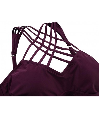 Tops Women's Tankini Swimsuit Tops Crisscross Front Fitted Swim Bathing Suit Top - Wine Red - CZ18RR56AOT $42.83