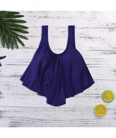 One-Pieces Swimsuits for Women Two Piece Bathing Suits Ruffled Flounce Top with High Waisted Bottom Bikini Set - H-blue - CN1...