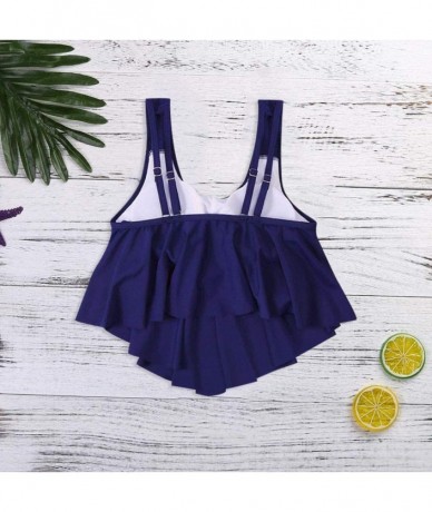 One-Pieces Swimsuits for Women Two Piece Bathing Suits Ruffled Flounce Top with High Waisted Bottom Bikini Set - H-blue - CN1...