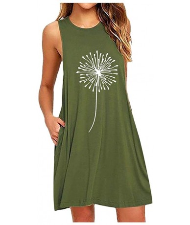 Cover-Ups Women Summer Casual T Shirt Dresses Beach Cover up Tank Dress Daisy Printing Sleeveless A-Line Casual Dress - Army ...