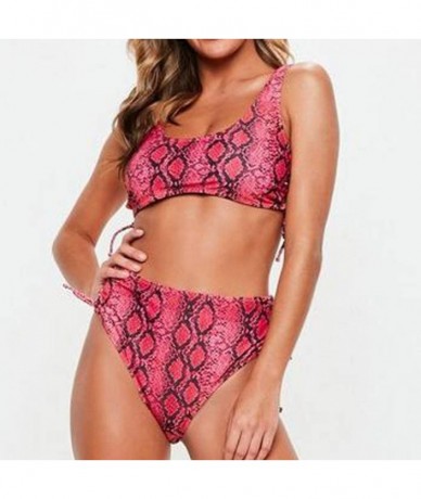 Sets Two Piece High Waisted Swimsuits for Women Snake Skin Bandeau Bikini Back Bandage - Red - CL18S27M7ZI $30.42