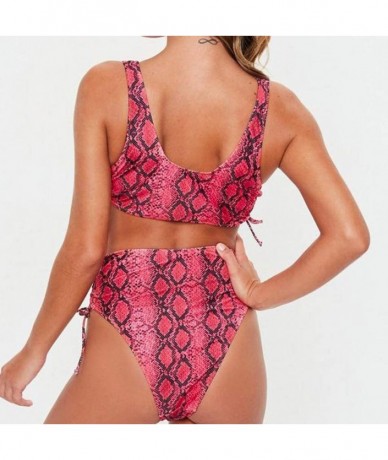 Sets Two Piece High Waisted Swimsuits for Women Snake Skin Bandeau Bikini Back Bandage - Red - CL18S27M7ZI $30.42