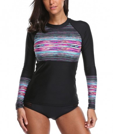 Rash Guards Women's Long Sleeve Rashguard UPF 50+ Rash Guard Swim Shirt Swimsuit Top - Black - C918597T62M $47.29