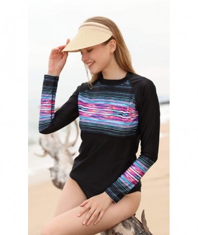 Rash Guards Women's Long Sleeve Rashguard UPF 50+ Rash Guard Swim Shirt Swimsuit Top - Black - C918597T62M $47.29