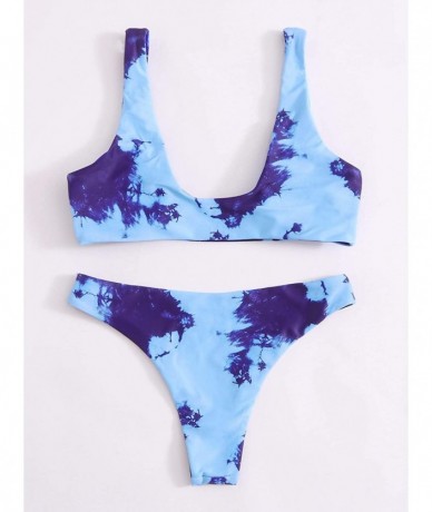 Sets Women's Sexy Bikini Swimsuit Tie Knot Front Leopard Print Swimwear Set - Blue-1 - CF19EUHX0NE $45.43