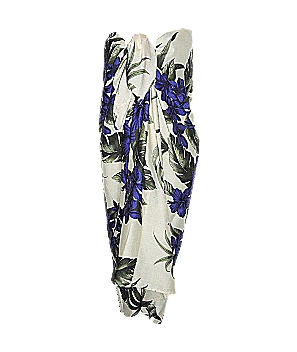 Cover-Ups Hawaiian Tropical Sarong Beach Pareo Cover UP - Cream/Purple - CK11JY3BTER $36.81