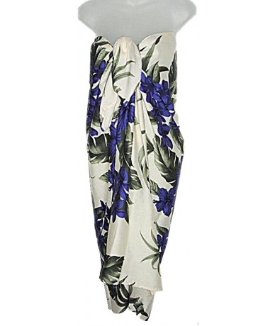 Cover-Ups Hawaiian Tropical Sarong Beach Pareo Cover UP - Cream/Purple - CK11JY3BTER $36.81