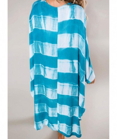 Cover-Ups Women's Tie Dye Striped Beach Cover Up Long Sleeve Front Open Casual Cardigan Kimono - Sky Blue - C119COCUKIL $38.23