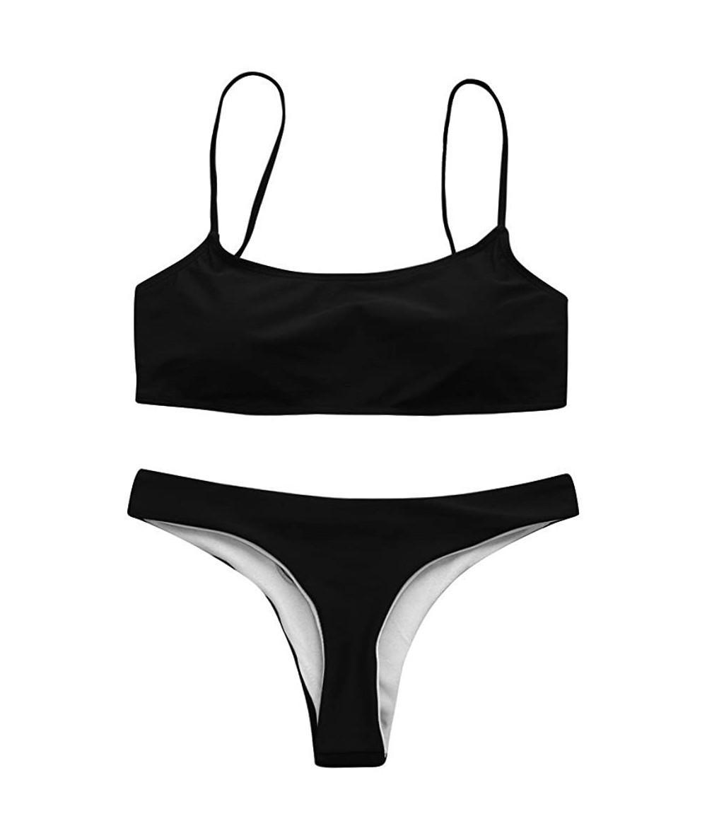 Sets String Bikini Swimsuit for Women Sexy Push Up Brazilian Beachwear Set - Black - C518OZAC9R3 $20.17