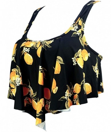 Tops Women's Retro Flounce Falbala Bikini Top Ruffled Racerback Padding Swim Tankinis(FBA) - Black Lemon - CF18QYT3UKH $38.38