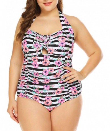 One-Pieces Women's Plus Size Halter Swimsuit Retro One Piece Swimwear Monokinis Swimwear Bathing Suit - Pat3 - CT18CTC6U0K $3...