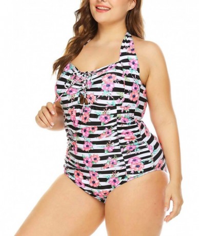 One-Pieces Women's Plus Size Halter Swimsuit Retro One Piece Swimwear Monokinis Swimwear Bathing Suit - Pat3 - CT18CTC6U0K $3...