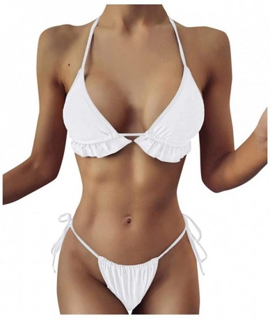 Sets 3 Piece Women Push-Up Padded Face Cover Swimsuit Swimwear Top Thong Bikini Set - White-4 - CZ190R9E2I4 $29.70