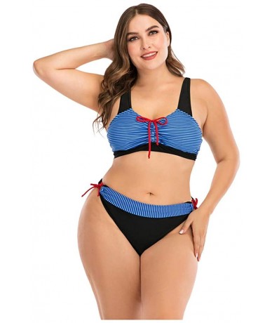 Tops Plus Size Womens High-Waisted Bikini Set Two Pieces Beach Swimwear Bathing Suit Swimsuits - 05 Blue - C0194E2MRZO $27.89