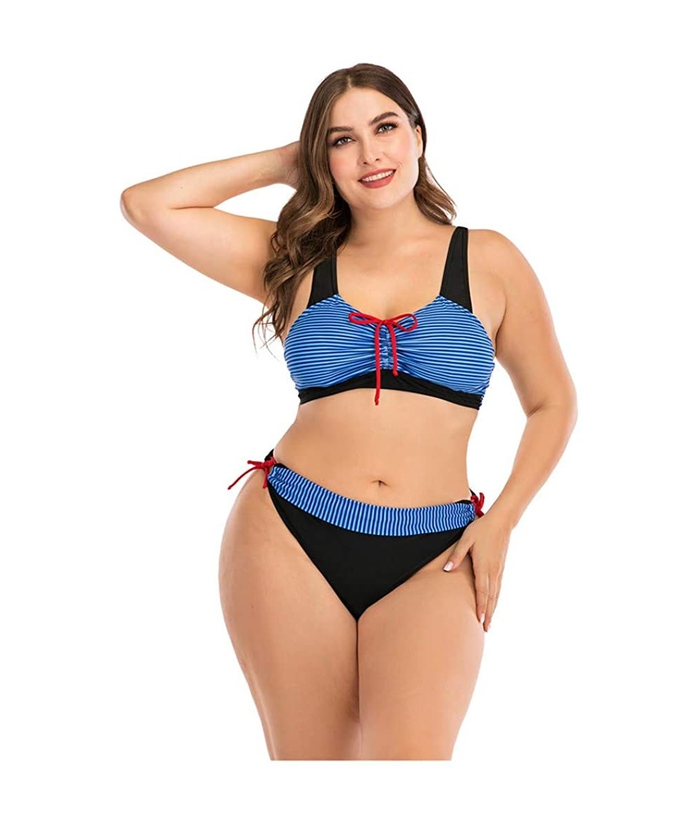 Tops Plus Size Womens High-Waisted Bikini Set Two Pieces Beach Swimwear Bathing Suit Swimsuits - 05 Blue - C0194E2MRZO $27.89