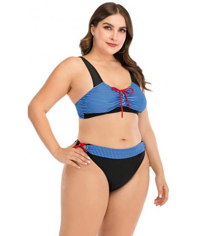 Tops Plus Size Womens High-Waisted Bikini Set Two Pieces Beach Swimwear Bathing Suit Swimsuits - 05 Blue - C0194E2MRZO $27.89