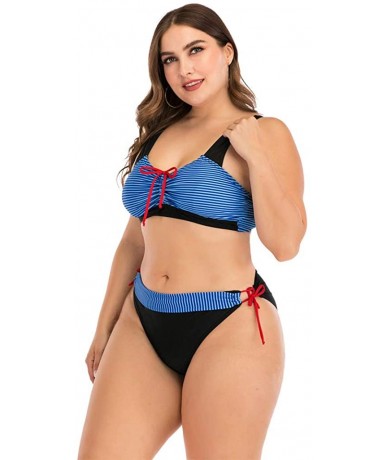 Tops Plus Size Womens High-Waisted Bikini Set Two Pieces Beach Swimwear Bathing Suit Swimsuits - 05 Blue - C0194E2MRZO $27.89