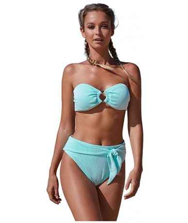 Sets Swimsuits for Women- Bathing Suits Bikini Set Beach Swimwear Two Pieces Strapless - Mint - C51902MEM8Q $61.45