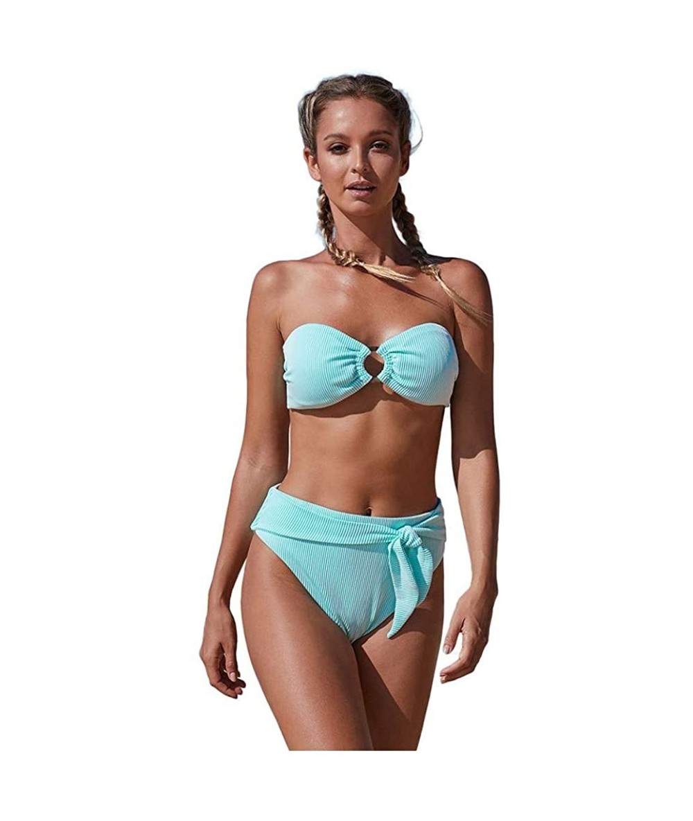 Sets Swimsuits for Women- Bathing Suits Bikini Set Beach Swimwear Two Pieces Strapless - Mint - C51902MEM8Q $61.45