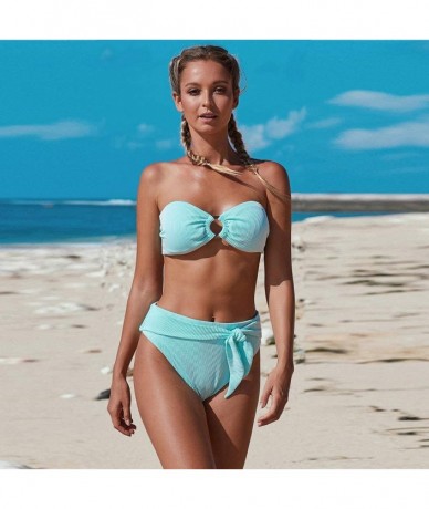 Sets Swimsuits for Women- Bathing Suits Bikini Set Beach Swimwear Two Pieces Strapless - Mint - C51902MEM8Q $61.45