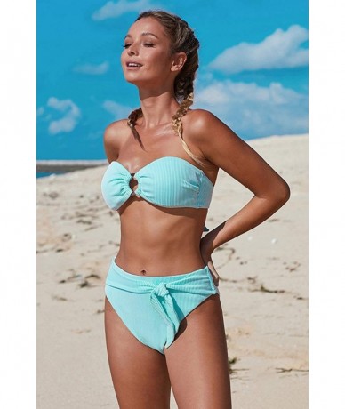 Sets Swimsuits for Women- Bathing Suits Bikini Set Beach Swimwear Two Pieces Strapless - Mint - C51902MEM8Q $61.45