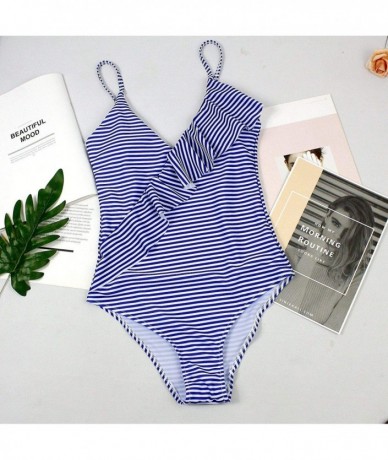 One-Pieces Fashion One Piece Halter Swimsuit Ruffle Deep V Bathing Suit Padded Monokini - B-blue - CR18MDKZ00G $56.78