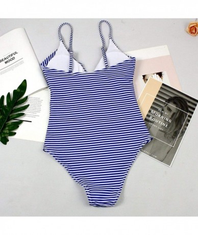 One-Pieces Fashion One Piece Halter Swimsuit Ruffle Deep V Bathing Suit Padded Monokini - B-blue - CR18MDKZ00G $56.78