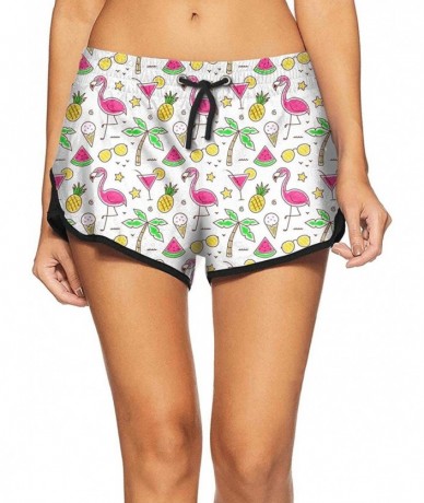 Bottoms Flamingo Pineapple and Coconut Board Shorts Outdoor Water Sports City Womens - White-82 - C118WMEITE8 $44.51