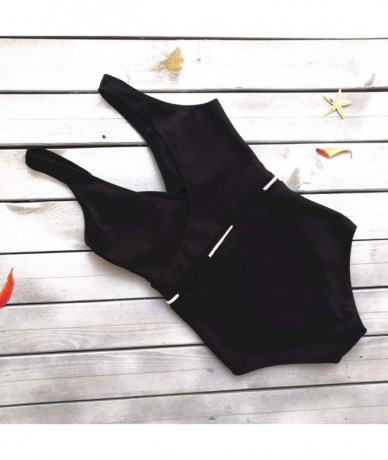 One-Pieces Women One Piece Swimsuit Sexy Deep V Seersucker Monokini Bathing Suit - Black - CK18TC5ZCNY $15.97