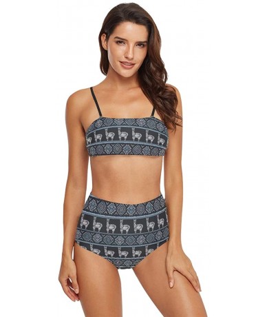 Racing Womens 2 Piece Swimsuits High Waisted Bathing Suits Bikini Set - Africa Llama Aztec - CM18UETD8TR $49.07