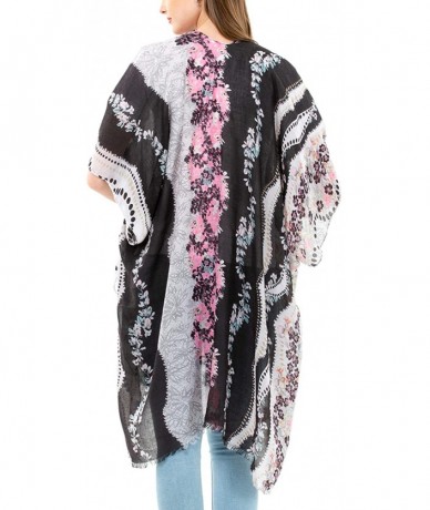 Cover-Ups Women's Kimono Lightweight Beach Cover Up Chiffon Cardigan Sun Protective Summer Dress Floral Blouse Beachwear - Bl...