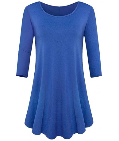 Bottoms Blouses for Womens- Womens Three Quarter Sleeve Loose Fit Swing Tunic Tops Basic T Shirt Blouse - Blue - CL18N6ZRT6G ...