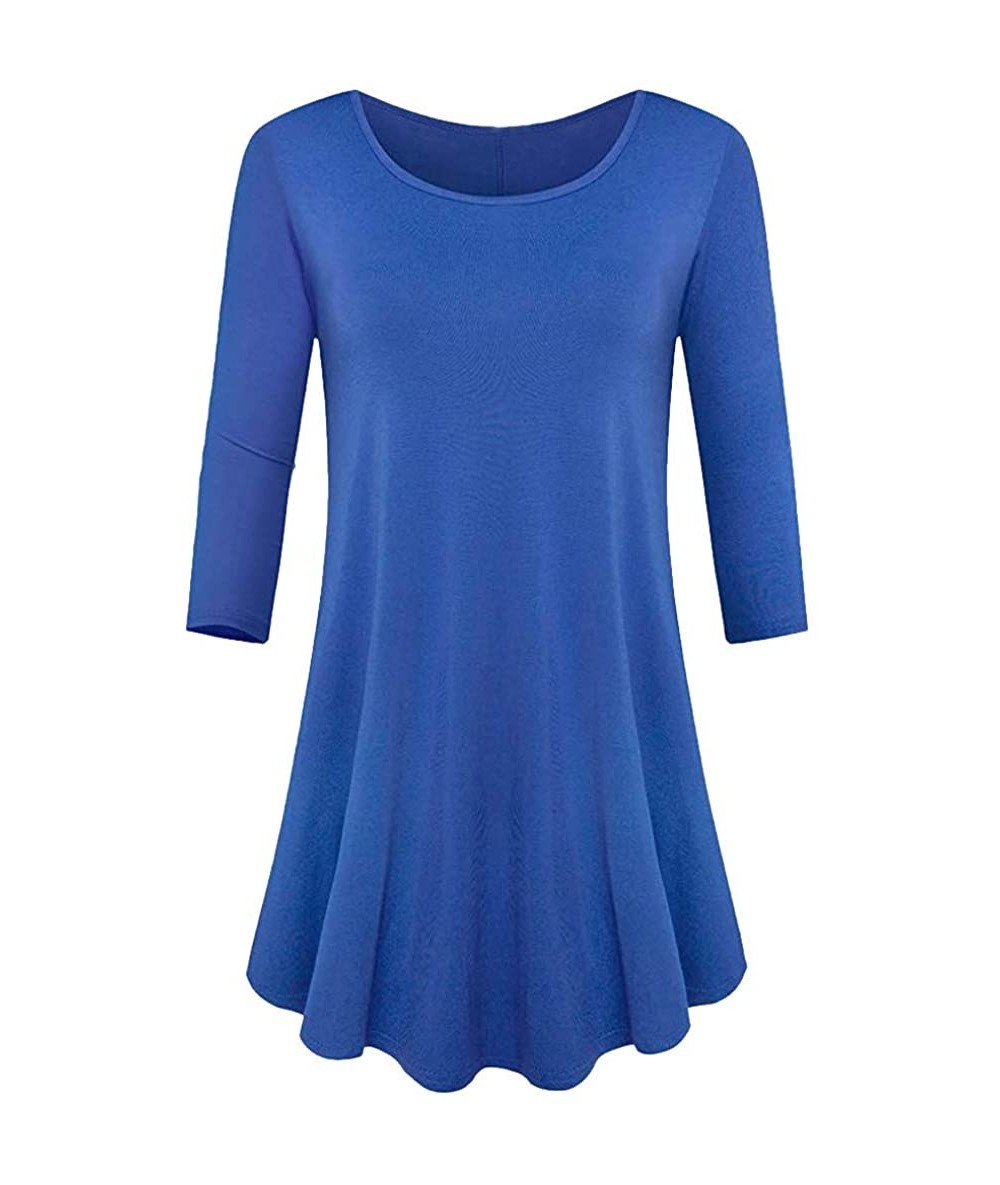 Bottoms Blouses for Womens- Womens Three Quarter Sleeve Loose Fit Swing Tunic Tops Basic T Shirt Blouse - Blue - CL18N6ZRT6G ...